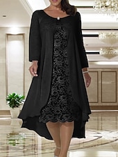 economico Con giacca-Abito da sposa A due pezzi A-Line in spiaggia madre della sposa invitata a un matrimonio elegante taglie forti scollo a gioiello lunghezza tè in chiffon pizzo manica corta giacca abiti con colore