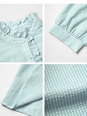 voordelige Dames eenvoudige tops-Dames Overhemd Gestreept Stijlvol Casual Korte mouw Overhemdkraag Normale tops Dagelijks Ruche Knop Afdrukken Wit Blozend Roze blauw Groen Zomer