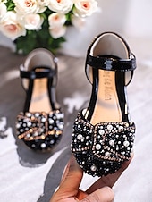 preiswerte Blumenmädchen-Mary-Jane-Schuhe für Mädchen mit Strass-Schleife – glitzernde, mit Perlen verzierte Party-Ballerinas für Hochzeiten und besondere Anlässe
