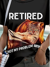 economico Maglietta di Umorismo &amp; Citazioni-Per donna Maglietta Grafico Animale Gatto Elegante Casual Manica Corta Girocollo Top Regolari Quotidiano Weekend Stampato Nero Estate Primavera