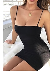 economico Abiti di Laurea-Per donna Mini Abito Abito Bianco Abito da laurea Abito Sottoveste Abito arricciato Moda Laurea Data Uscire Vestibilità regolare Semplice Senza Maniche Spalline sottili Rosa cipria Nero Bianco Rosso
