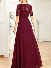 abordables Moins de 129,99 $-Robe pour mère de la mariée élégante robe de soirée décolleté rond longueur sol en chiffon spandex à manches courtes avec sequins