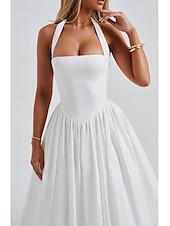 ieftine Rochii de absolvire-Pentru femei Rochii Midi Rochie albă Rochie de absolvire Modă Modern Zi de Naștere Concediu Absolvire Fit regulat Simplu Fără manșon Gâtul halter Negru Alb Roșu-aprins Vară