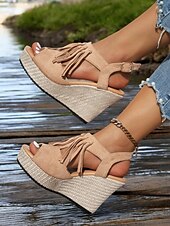 olcso Nyári szandálok-női rojtos ékszandál – boho peep toe platformsarkú cipő nyári tengerparti nyaraláshoz, elegáns alkalmi ruhák és fesztiválruházat
