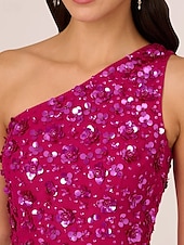 cheap GREEN-Sheath / Column Beaded Gown Celebrity Style Dress Formal Wedding Guest Floor Length Sleeveless One Shoulder Chiffon with Flowers Beading Sequin Slit