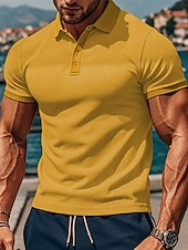 baratos Polo Clássico Masculino-Homens Camisas Polo Waffle Camisa de golfe Trabalho Casual Lapela Manga Curta Básico Moderno Tecido Botões Verão Primavera Normal Preto Branco Amarelo Vermelho Cinzento Claro Azul Claro Camisas Polo