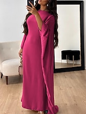levne Jednoduché šaty-Dámské maxi šaty jednobarevné královská modrá modrá zelená léto jaro maxi šaty shift šaty kaftan šaty poloformální formální kancelář večírek běžné střih jednoduchý kulatý výstřih