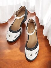 preiswerte Mary Jane Pumps-Damen-Mary-Jane-Pumps im Retro-Stil der 1950er Jahre in Braun und Weiß – elegantes Cut-out-Design für den Alltag, Verabredungen zum Kaffeetrinken und legere Bürosituationen