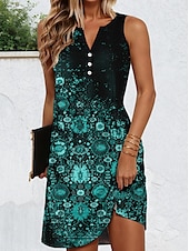 tanie Sukienki boho-Damskie Sukienka mini Codzienne sukienki Sukienka na szerokich ramiączkach Zabytkowe Codzienny Urlop Codzienny Regularny Zabytkowe Bez rękawów Karbowana szyja Niebieski Błękit nieba Brązowy Zielony