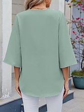 economico Top Semplici da Donna-Blusa da donna a tinta unita elegante casual maniche 3/4 colletto a V top regolari abbigliamento da giorno pizzo patchwork nera bianca rosa blu verde estate primavera
