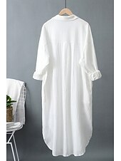 economico Camicie-Per donna Abito Midi Abito Camicia Abito in cotone e lino Moda Essenziale Classico Vacanza Ferie Uscire Vestibilità regolare Semplice Manica Lunga Colletto a Camicia Nero Bianco Verde chiaro Rosa