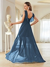 preiswerte Bodenlänge-Kleid Brautmutterkleid Elegant Party V Ausschnitt Bodenlang Chiffon Ärmellos mit Falten 2025