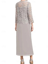 economico Sotto 129,99 $-Set di Abiti Madre della Sposa Abito da Ospite Matrimonio Elegante Semplice Collo Ampio Lunghezza Totale Poliestere Manica Lunga con Colore Solido
