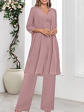 abordables Moins de 129,99 $-Ensembles de Robes Robe de Mère de Mariée  robe demoiselle d honneur Élégant Simple Col en V Longueur au sol Polyester manche longue avec Couleur Unie 2025