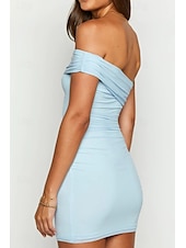 abordables Robes de Diplôme-Femmes Mini Robe Robe Blanche Robe de remise des diplômes Robe de bal Moulant Mode Mature Remise des Diplômes Date Sortir Coupe régulière Uni Sans manches Une Épaule Noir Blanche Bleu clair Été