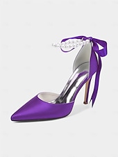 cheap Cocktail-Women&#039;s Champagne Satin Wedding Heels with Pearl Ankle Strap - Elegant Bridal &amp; Cocktail Stiletto Pumps