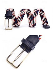 cheap Men&#039;s Belts-Men&#039;s Braided Elastic Stretch Belt – Multicolor Woven Design with Leather Tip &amp; Metal Buckle, Casual &amp; Golf Style, Adjustable Fit for Jeans &amp; Trousers, Perfect for Sports &amp; Everyday Wear