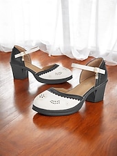 preiswerte Mary Jane Pumps-Damen-Mary-Jane-Pumps im Retro-Stil der 1950er Jahre in Braun und Weiß – elegantes Cut-out-Design für den Alltag, Verabredungen zum Kaffeetrinken und legere Bürosituationen