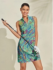 tanie Dámské golfové oblečení-Damskie sukienka golfowa Leśna zieleń Bez rękawów Damskie stroje golfowe Odzież Stroje Noś odzież