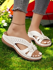 abordables Sandales Confort-sandales compensées élégantes à découpes florales pour femmes - chaussures d&#039;été confortables avec des fleurs décoratives, idéales pour un usage quotidien ou des fêtes de jardin