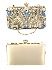 economico Clutch e borsette da sera-Per donna Clutch Borsa da Sera Polsiera Borse a Spalla Seta Feste Ricevimento di matrimonio Strass Perline Paillettes Borsa Multiuso Tinta unica Nero Blu Oro