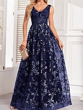 levne Večerní šaty-A-line quinceanera šaty elegantní šaty svatba svatební host dlouhé po zem bez rukávů V výstřih tyl bez zad se sklady