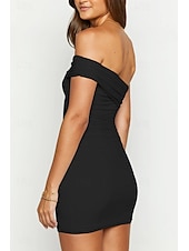 abordables Robes de Diplôme-Femmes Mini Robe Robe Blanche Robe de remise des diplômes Robe de bal Moulant Mode Mature Remise des Diplômes Date Sortir Coupe régulière Uni Sans manches Une Épaule Noir Blanche Bleu clair Été