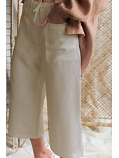 abordables Pantalon uni en coton et lin-Femmes Pantalon en coton et lin Slacks Pantacourt Occasionnel Confort Longueur cheville Naturel Uni Avec Poches Conception à cordon élastique Confortable Extérieur Rue Sortir Noir Blanche Kaki Été