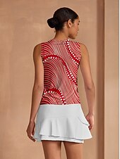 Dame Tennisskjorte Rød Ermeløs Topper Dame golfantrekk Klær Antrekk Bruk klær billige Kvinners golfklær-Dame Tennisskjorte Rød Ermeløs Topper Dame golfantrekk Klær Antrekk Bruk klær