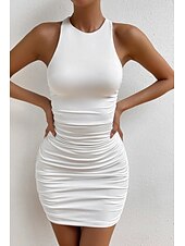 economico Abiti di Laurea-Per donna Mini Abito Abito Bianco Abito da laurea Tubino Moda Compleanno Laurea Data Vestibilità regolare Semplice Senza Maniche Girocollo Bianco Estate