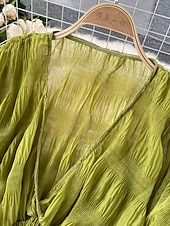 billiga Dressiga toppar-Dam Blus Chiffong toppar Slät Stylish Långärmad Puffärm V-hals Crop Tops Helgdag Utekväll Rynkad Svart Vit Purpur Grön Vår