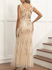 preiswerte Unter 129,99 $-Kleid Brautmutterkleid Elegant Party V Ausschnitt Knöchellänge Polyester Ärmellos mit Paillette 2025