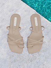 cheap Vacation Sandals-Women&#039;s Lavender Strappy Sandals – Trendy Square Toe Flat Sandals for Summer, Beach, and Casual Outings