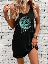 cheap Art&amp;Design Dress-Women&#039;s Mini Dress A Line Dress Summer Dress Off The Shoulder Dress Vacation Casual Daily Loose Fit Graphic Letter Sleeveless U Neck Black Summer