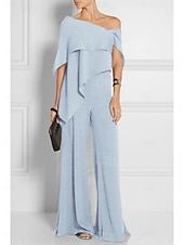 abordables Combinaisons pour maman-Combinaisons invitée de mariage élégante robe de mariage formelle fête longueur du sol manches courtes épaules dénudées automne invité de mariage chiffon avec volants 2025 taille sur mesure gratuite