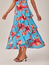 economico Abiti eleganti floreali-abito lungo in chiffon con volant floreale