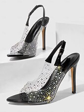 economico Sandali Eleganti-tacchi alti con cinturino posteriore in strass trasparenti neri – sandali stiletto sexy per serate e balli di fine anno