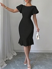 abordables Robe Simple-Robe de Graduation Femme Robe Mini Uni Robe Bodycon Semi-Formelle Bureau Ajustement Normal Graphique Manches Courtes Col Rond Noir Rose Bleu Ciel Fuchsia Été