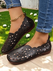 economico Ballerine da donna-slip-on bianche da donna con taglio laser a piedi nudi - scarpe casual traspiranti e leggere, comode e comode, perfette per le giornate estive