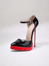 abordables Bombas Clásicas-Tacones de aguja con plataforma de charol negro y rojo: unos zapatos Mary Jane muy sexys para fiestas y eventos.