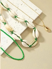 cheap Women&#039;s Necklace-Women&#039;s Boho Cowrie Shell Necklace Set – Layered Beach Jewelry with Gold Accents, Handmade Summer Surf Choker for Vacation, Festivals &amp; Casual Wear