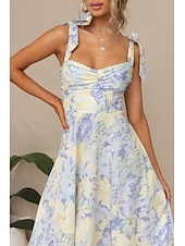 ieftine Rochii florale elegante-Pentru femei Rochii Midi Rochie de absolvire Rochie florala Rochie Slip Rochie imprimata Modă În aer liber Vacanță Absolvire Fit regulat Floare Fără manșon Bretele Spagheti Albastru piscină Caisă Vară