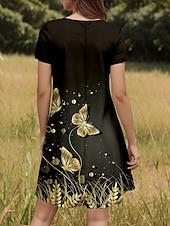 cheap Animals Dress-Women&#039;s Mini Dress T Shirt Dress Tee Dress A Line Dress Summer Dress Vacation Casual Daily Weekend Regular Fit Graphic Butterfly Short Sleeve Crew Neck Black Summer Spring