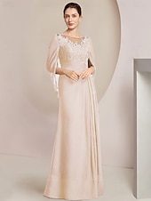 economico Lunghezza del pavimento-Abito Sheath Madre della Sposa Abito Elegante Collo Gioiello Lunghezza Piena Chiffon Manica Mezza con Pizzo Drappeggiato Laterale a Colore Solido taglia personalizzata gratuita