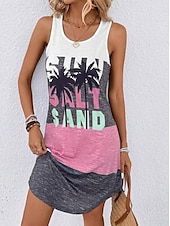 preiswerte Einfaches Kleid-Damen Mini Kleid Sommerkleid Urlaub Lässige Strand tägliche lockere Passform Herz Grafik ärmellos U-Ausschnitt Schwarz Sommer
