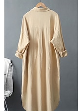 economico Camicie-Per donna Abito Midi Abito Camicia Abito in cotone e lino Moda Essenziale Classico Vacanza Ferie Uscire Vestibilità regolare Semplice Manica Lunga Colletto a Camicia Nero Bianco Verde chiaro Rosa