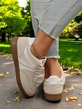 abordables Baskets femme-Baskets basses rétro jaunes pour femmes - Chaussures décontractées à lacets vintage, confortables au quotidien pour un style urbain et extérieur