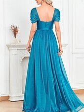 levne Večerní šaty-A-Linie Quinceanera Šaty Párty Šaty Svatební Svatební Host Podlahová Délka Krátký Rukáv Čtvercový Výstřih Polyester s Trakem
