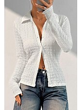 preiswerte Blusen-Damen Hemd Bluse Einfach Modern Lässig Langarm Hemdkragen Normale Oberteile Täglich Ferien Knöpfe Weiß Sommer