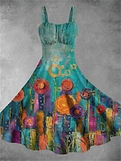 abordables Boutique Graphique Robes-Femme Robe mi-longue Robe d&#039;été mode Décontractées Vacances Intérieur Rendez-vous Ajustable Graphic Sans Manches A Bretelles Vert Claire Bleu Vert foncé Fuchsia Eté